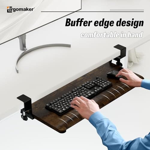 Keyboard Tray Under Desk, Pull Out Keyboard Tray with C Clamp Mount, 25.6" x 11.8" Slide-Out Platform Computer Drawer for Typing, Keyboard & Mouse Tray, Rustic Brown
