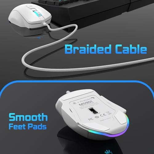 Wired Gaming Mouse with Side Plates, MMO Mouse with 14 Programmable Buttons, Ergonomic Gaming Mouse with 2 Grip Plates, Computer Mouse with Max 12,400 DPI, RGB Lighting, White
