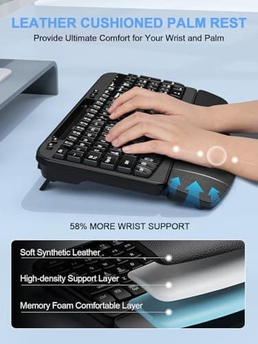 Ergonomic Wireless Keyboard with Cushioned Wrist Rest, Wave Keys, Phone Holder, Comfortable Natural Typing, 2.4GHz Full Size Silent Cordless USB Computer Keyboard for Laptop, Mac, Windows (Black)