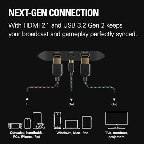 Elgato 4K X – Capture Up to 4K144 with Ultra-Low Latency on PS5|Pro, Xbox Series X|S, Nintendo Switch 2, OBS and More, HDMI 2.1, VRR, HDR10, USB 3.2 Gen 2, for Streaming & Recording, PC|Mac|iPad