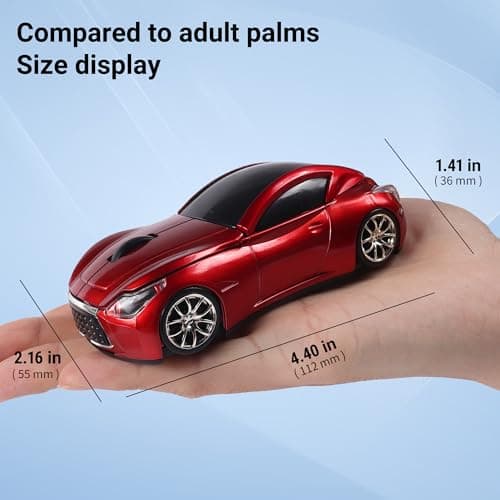 Elec Space Wireless Car-Shape Mouse With LED Headlights, 2.4G Unique for Kids, USB Receiver, 1600 DPI Cool Gaming for Laptop PC Computer-Red