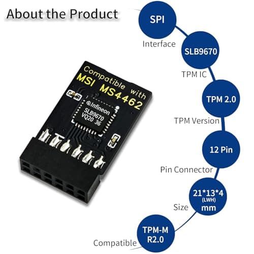 TPM 2.0 12Pin Module Chip for MSI Motherboards, Secure Boot and Data Protection for Windows 11/10