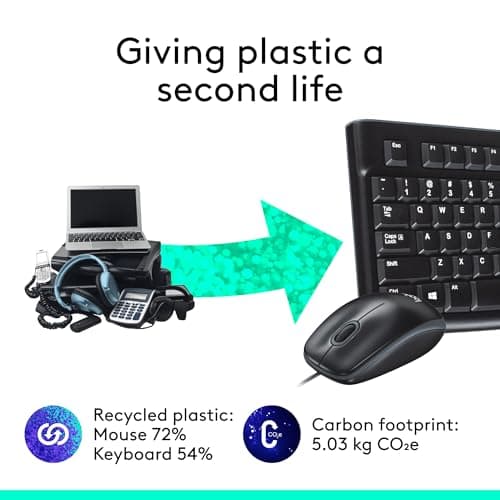 Logitech MK120 Wired Keyboard and Mouse Combo for Windows, Optical Wired Mouse, Full-Size, USB, Compatible with PC, Laptop - Black