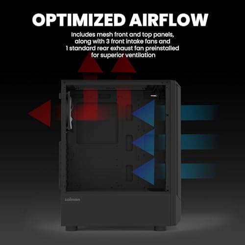 Zalman FIT Mid Tower ATX PC Case - 4 x Pre-Installed ARGB Fans, Swing Door Tempered Glass, USB 3.0, Support up to 6 x 120mm Fans, 325mm GPU, 360mm Radiator, Black