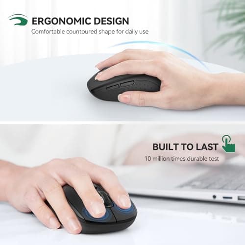TECKNET Wireless Bluetooth Mouse for Laptop, 2.4G USB-A Silent Wireless Computer Mouse, 5-Level Adjustable 4000 DPI, Portable Mice with Receiver & 6 Buttons, 18 Months Battery Life (NOT USB-C)