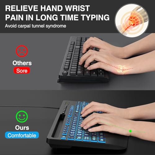 SABLUTE Large Print Backlit Keyboard, Wired USB Computer Keyboards with 7-Colors Backlight, Wrist Rest, Phone Holder, Oversized Letter Keys Easy to See and Type for Laptop, PC, Windows, Black