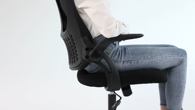 Sweetcrispy Office Computer Desk Chair, Ergonomic High-Back Mesh Rolling Work Chairs with Wheels and Adjustable Headrests, Comfortable Lumbar Support, Comfy Flip-up Arms for Home,Bedroom,Study, Black