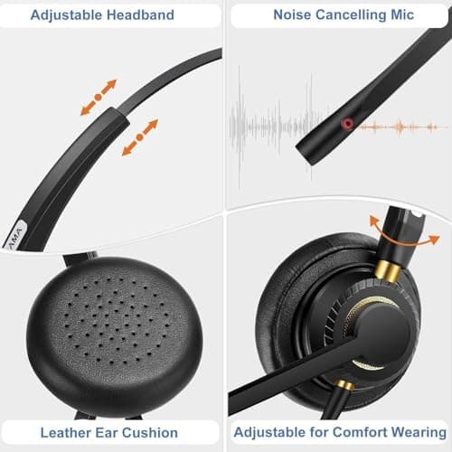 USB Headset with Microphone Noise Cancelling & Audio Controls Ultra Comfort USB Headphone for Computer Laptop Pc Business Skype UC Webinar Call Center Office