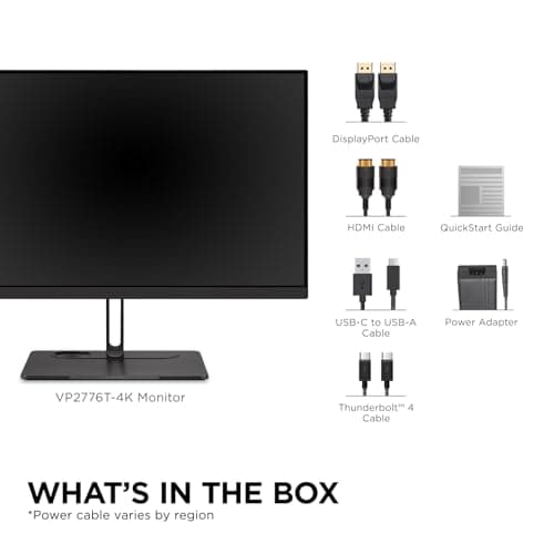 ViewSonic VP2776T-4K 27 Inch 4K UHD IPS Monitor with Advanced Ergonomics, Thunderbolt 4, 100% sRGB Rec 709, Pantone Validated, USB C, HDMI 2.1, and DP Daisy Chain for Home and Office