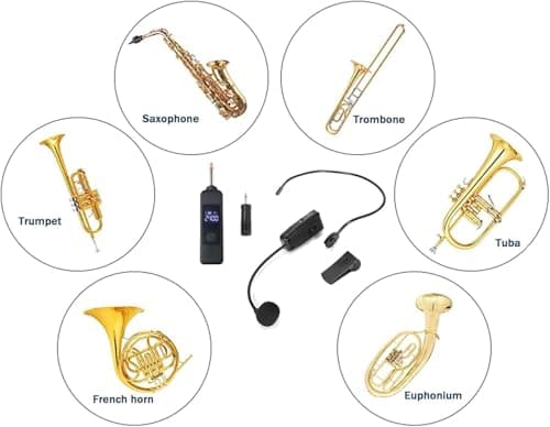 Wireless Saxophone Microphone System, Clip on Instrument Microphone Suitable for Saxophones and Speakers, Multi-Purpose Microphone, Wireless Receiver and Transmitter, 180 Foot Range