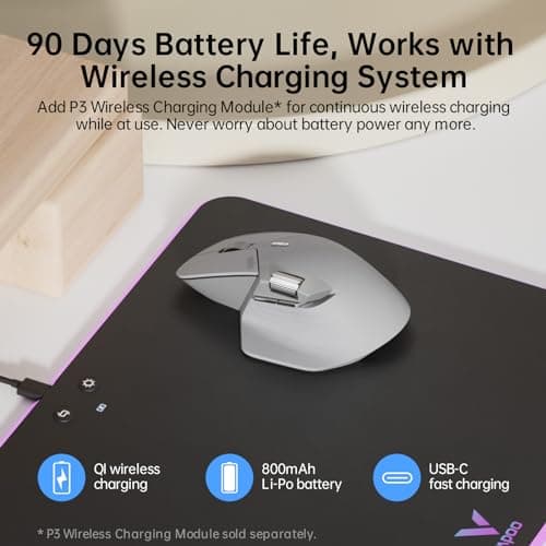 Rapoo MT760 Multi-Device Wireless Mouse, Bluetooth 5.0 and 2.4G Multi-Mode Connection, Up to 4 Devices, 11 Programmable Buttons, 4K DPI, 90 Days Battery Life, PC, Light Grey