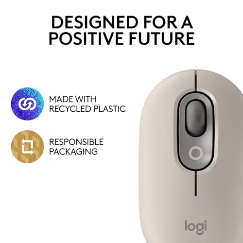 Logitech POP Mouse, Wireless Mouse with Customizable Emojis, SilentTouch Technology, Precision/Speed Scroll, Compact Design, Bluetooth, Multi-Device, OS Compatible - Mist