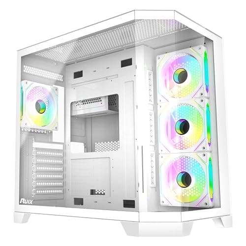 RUIX OV303 ATX Mid-Tower PC Case, Pre-Installed 4 x 120mm Prism ARGB PWM Fans, USB 3.0 & Type-C Ports, High-Airflow Gaming Computer Case - White