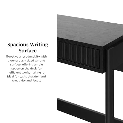 Walker Edison Transitional Office Design, Reeded Drawer Front Detail, Writing Desk with Drawer, Spacious Desktop, Complementary in Living Spaces, 38”W x 16.75”D x 30”H, Black