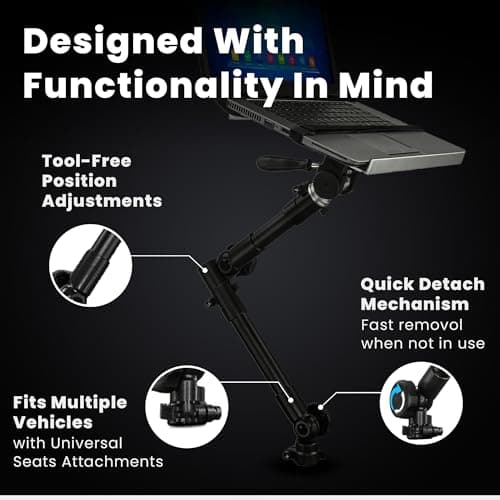 Mount-It! Car Laptop Mount | No-Drill Laptop Vehicle Mount for Truck & Van Use at Front Passenger Seat | Adjustable Height Fits 12-15.4 Inch Screens, 9 Lbs Capacity, Full Motion and Lockable Joints