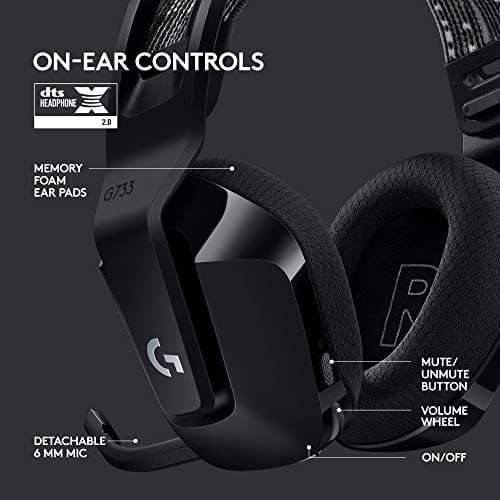 Logitech G733 Lightspeed Wireless Gaming Headset, Suspension Headband, Lightsync RGB, Blue VO!CE Mic, PRO-G Audio – Black, Gaming Headset Wireless, PC, PS5, PS4, Switch Compatible