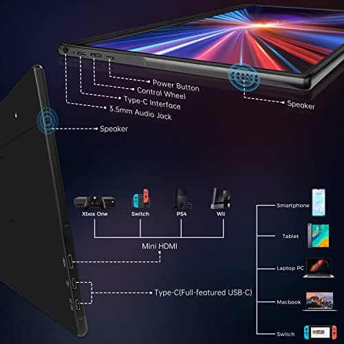 Portable Monitor, 15.6'' FHD 1080P Portable Laptop Monitor USB C HDMI Second External Monitor for Laptop, Desktop, Tablet, Phones, PS4/5, Xbox, Switch, Dual Speaker with Protective Case