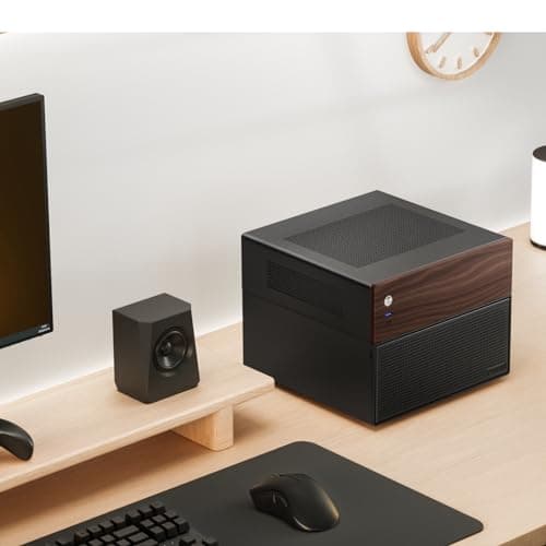 JONSBO N4 Black NAS Pc Case, Walnut Wood, 8-Drive Bay/6 * 3.5 "HDD (4 hot-swap,2 Non hot-swap),2 * 2.5SSD,Micro ATX Chassis, USB3.2Gen2Type-C, 1x120mm Fan Built-in, Black