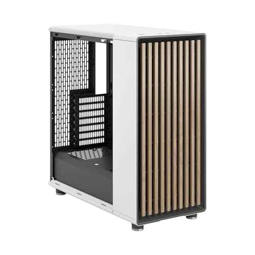 Fractal Design North Chalk White Tempered Glass Clear - Genuine Oak Wood Front - Glass Side Panel - Two 140mm Aspect PWM Fans Included - Type C USB - ATX Airflow Mid Tower PC Gaming Case