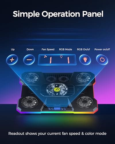 ChillCore Laptop Cooling Pad, RGB Lights Laptop Cooler 9 Fans for 15.6-19.3 Inch Laptops, Gaming Laptop Fan Cooling Pad with 8 Height Stands, 2 USB Ports - A21 Blue