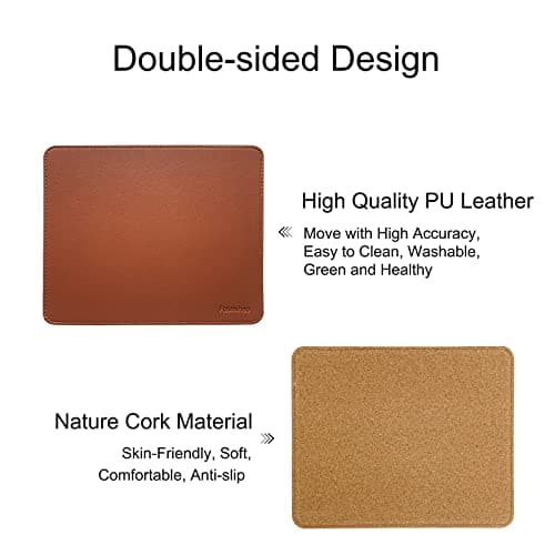 Leather Mouse Pad - Wood Mouse Pad, Double Side Mouse Pad with Stitched Edge, Waterproof Ultra Thin Mouse Pad for Computers, Laptop, Office & Home, 10.2 x 8.3 Inch, 1 Pack (Brown)