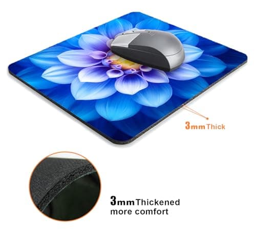 Blooming Blue Lotus Flower Mouse Pads for Desk, Portable Wireless Computer Mouse pad Small Design with Women, Non-Slip Rubber Base Laptop Mousepad 9.5" x 7.9" Smooth Surface for Office & Travel