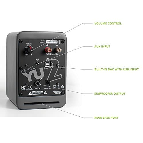 Kanto YU2MG PC Gaming Desktop Speakers | 3" Composite Drivers | 3/4" Silk Dome Tweeter | Class D Amplifier | 100 Watts | Built-in USB DAC | Subwoofer Output | Pair | Matte Grey