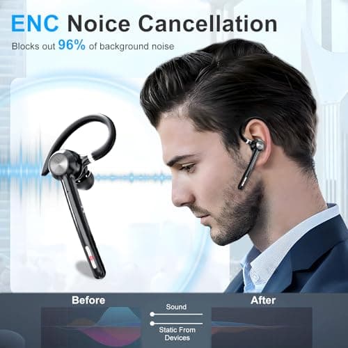 Bluetooth Headset, Wireless Bluetooth Earpiece With 400mAh Charging Case,150 Hours Talktime Hands Free Noise Canceling Headphones for iOS Android Cell Phone, Built-in Mic for Trucker, Office.
