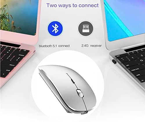 Bluetooth Wireless Mouse for Laptop mac MacBook ipad MacBook air MacBook pro pc Desktop Computer Windows Chromebook Notebook (Silver)