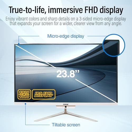 23.8" Full HD All-in-One Desktop Computer - 16GB RAM, 512GB SSD, Intel 13th Gen, Windows 11, Dual-Band WiFi, HDMI, USB 3.0, FHD IPS Display - AIO PC with Wireless Keyboard, Mouse, 2MP Camera
