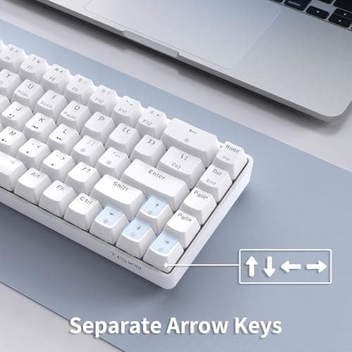 TMKB T68SE 60% Mechanical Gaming Keyboard – Ultra-Compact 68 Keys Wired Keyboard with Blue Switches, LED Backlit, Dedicated Arrow & Control Keys – White – for Windows PC/Laptop/Gamers/Typists