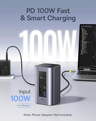 Baseus Docking Station Dual Monitor, Nomos Win Air(12 in 1) Laptop Dock, 2*4K HDMI, 10Gbps USB Ports, 1Gbps Ethernet, PD 100W(No Power Adapter), USB C Docking Station for Dell/HP/Lenovo/Asus/Acer/Mac