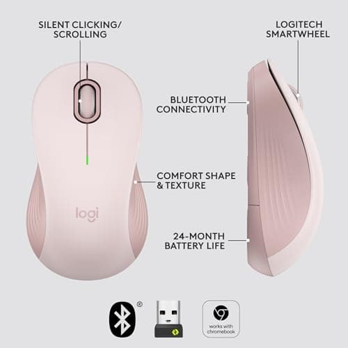 Logitech Signature M550 Wireless Mouse - for Small to Medium Sized Hands, 2-Year Battery, Silent Clicks, Customizable Side Buttons, Bluetooth, Multi-Device Compatibility - Rose