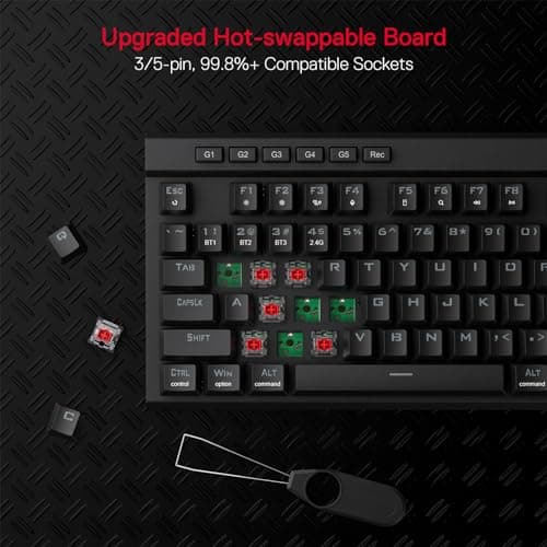 Redragon K580 PRO Wireless RGB Gaming Keyboard, 3-Modes 104 Keys Mechanical Keyboard w/Hot-Swap Socket, Dedicated Media Controls & Onboard Macro Recording, Linear Red Switch