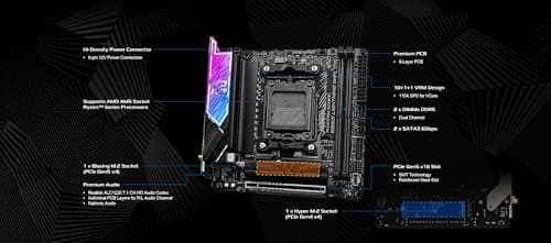 ASRock AMD B850i Lightning WiFi 6E Socket AM5 Ryzen 9000/8000/7000 Series DDR5 8200+ (OC) MHz 128GB Mini ITX Motherboard M.2 SATA3 6.0 Gb/s PCIe 5.0 B850 BIOS Flashback