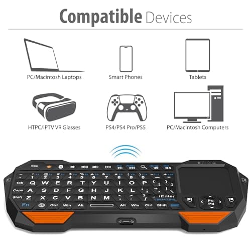 Fosmon Mini Bluetooth Keyboard (QWERTY Keypad), Wireless Portable with Touchpad, Compatible with Apple TV, Amazon Fire Stick, PS4, PS4 Pro, PS5, HTPC/IPTV, VR Glasses, Smartphones