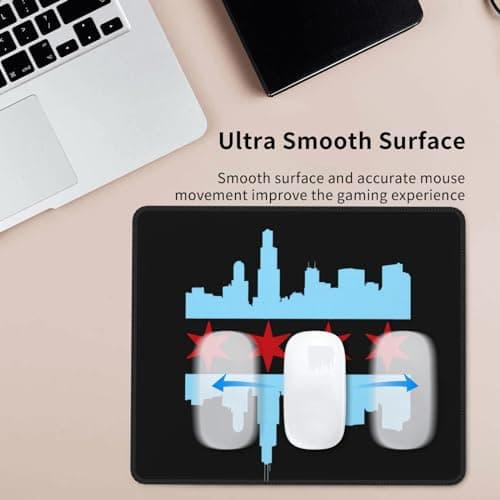 Chicago City Flag Skyline Mouse Pad, Laptop Office Desk Accessories Wireless Mouse Pad Mouse Pad Non-Slip Water Resistant Desk Mat Premium Computer Accessories, Black