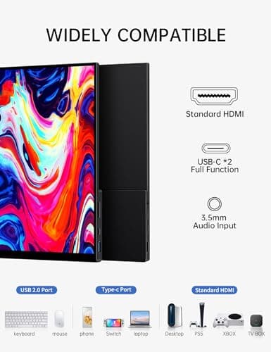 15.6'' Portable Monitor Touchscreen, FHD IPS Touch Screen with Tempered Glass, Travel Monitor with Kickstand & Speaker, HDMI USB C External Monitors for Laptop Phone Computer Xbox Switch