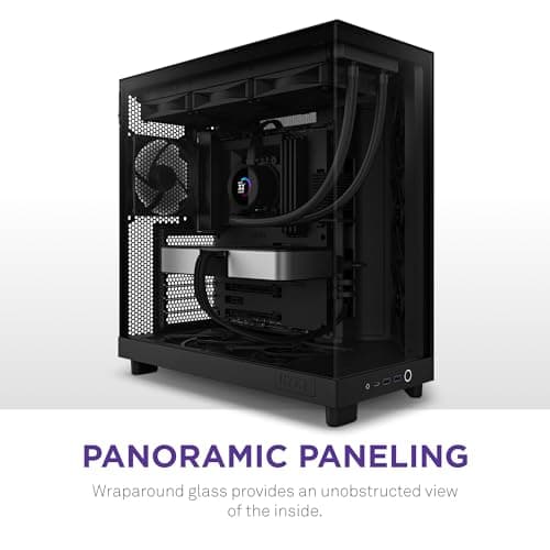 NZXT H6 Flow | CC-H61FB-01 | Compact Dual-Chamber Mid-Tower Airflow Case | Panoramic Glass Panels | High-Performance Airflow Panels | Includes 3 x 120mm Fans | Cable Management | Black