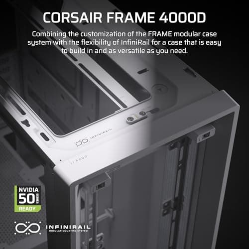 CORSAIR 4000D Frame Modular Mid-Tower ATX PC Case – High Airflow, InfiniRail Fan Mounting System, Dual 360mm Radiator Support, ASUS BTF, MSI Project Zero, Gigabyte Project Stealth – White