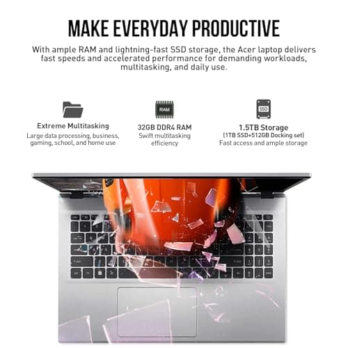 acer Aspire 3 15.6 Laptop Computer, 15 Inch FHD College Students Business Laptop PC, AMD Ryzen 7, 32GB RAM 1TB SSD+512GB Docking Set, Windows 11 Pro Lifetime Office,Ethernet Port,10-Key