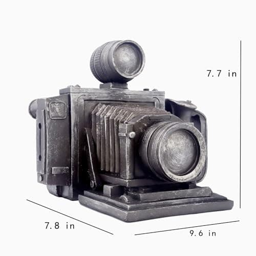Vintage Camera Model Silver Gray Camera Replica Camera Model Nostalgic Collective Statue Resin Ornament Cents Penny Piggy Bank Decoration for Desktop Bar Office Showcase Prop Unique Gift