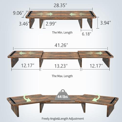 Zimilar Dual Monitor Stand Riser, Monitor Stand with Adjustable Length and Angle, Wood Monitor stand for desk, Monitor Riser for 2 monitors with Storage Space(Rust Brown Large)