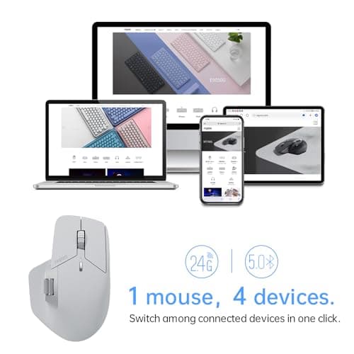 Rapoo MT760 Multi-Device Wireless Mouse, Bluetooth 5.0 and 2.4G Multi-Mode Connection, Up to 4 Devices, 11 Programmable Buttons, 4K DPI, 90 Days Battery Life, PC, Light Grey