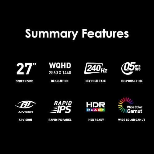 msi MAG 274QF X24 27-inch 2560 x 1440 (QHD) Gaming Monitor, 240Hz, Adaptive-Synch, HDMI, DisplayPort, VESA Mountable, Tilt, Height Adjustable, Speaker, 0.03ms, Black