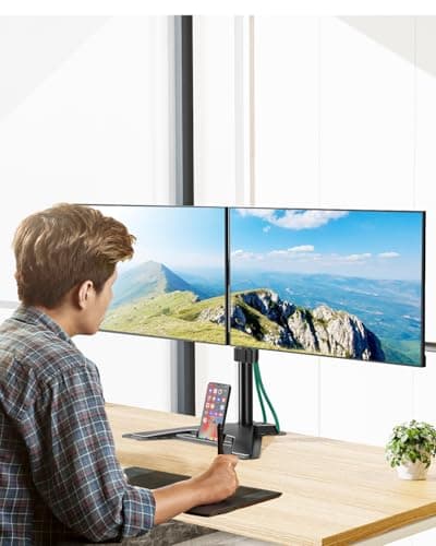 MOUNT PRO Dual Monitor Stand, Free-Standing Full Motion Monitor Desk Mount Fits 2 Screens up to 27 inches,17.6lbs with Height Adjustable, Swivel, Tilt, Rotation, VESA 75x75 100x100, Black