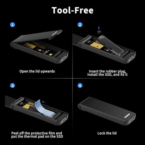 FIDECO M.2 NVMe SSD Enclosure, USB 3.2 Gen 2 to PCIe NVMe Adapter, Sandwich Style Design, Tool-Free Installation, Support UASP and Trim