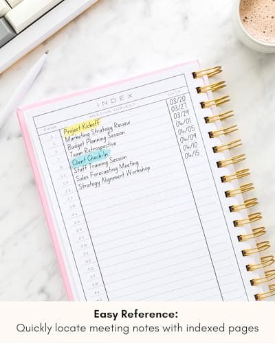Lamare Meeting Notebook for Work Organization – Perfect Work Notebook for Note Taking & Meeting Planner for Productivity