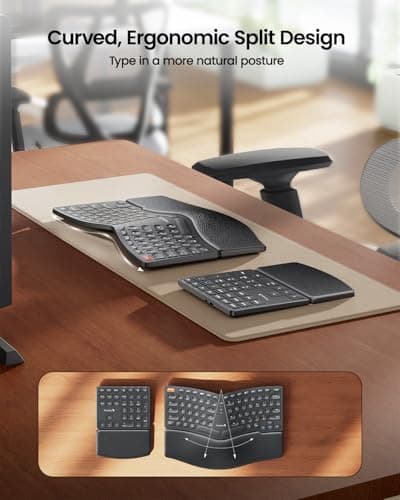 ProtoArc Wireless Ergonomic Keyboard, EK04 2.4GHz Wireless Ergo Keyboard with Separate Numeric Keypad, Split Design, Wrist Rest, Rechargeable, for Windows, Desktop, PC, Laptop