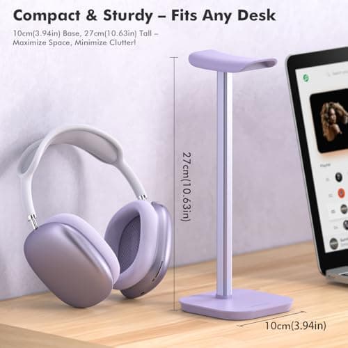 Headphone Stand, Desktop Headset Holder (Purple) Heavy Base Desk Earphone Stand Aluminum Gaming Headset Hanger Rack for AirPods Max, AirPods, AirPods Pro, Beats, Bose